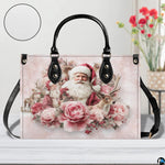 Front perspective highlighting detailed Victorian Santa Claus portrait surrounded by blooming blush pink roses.