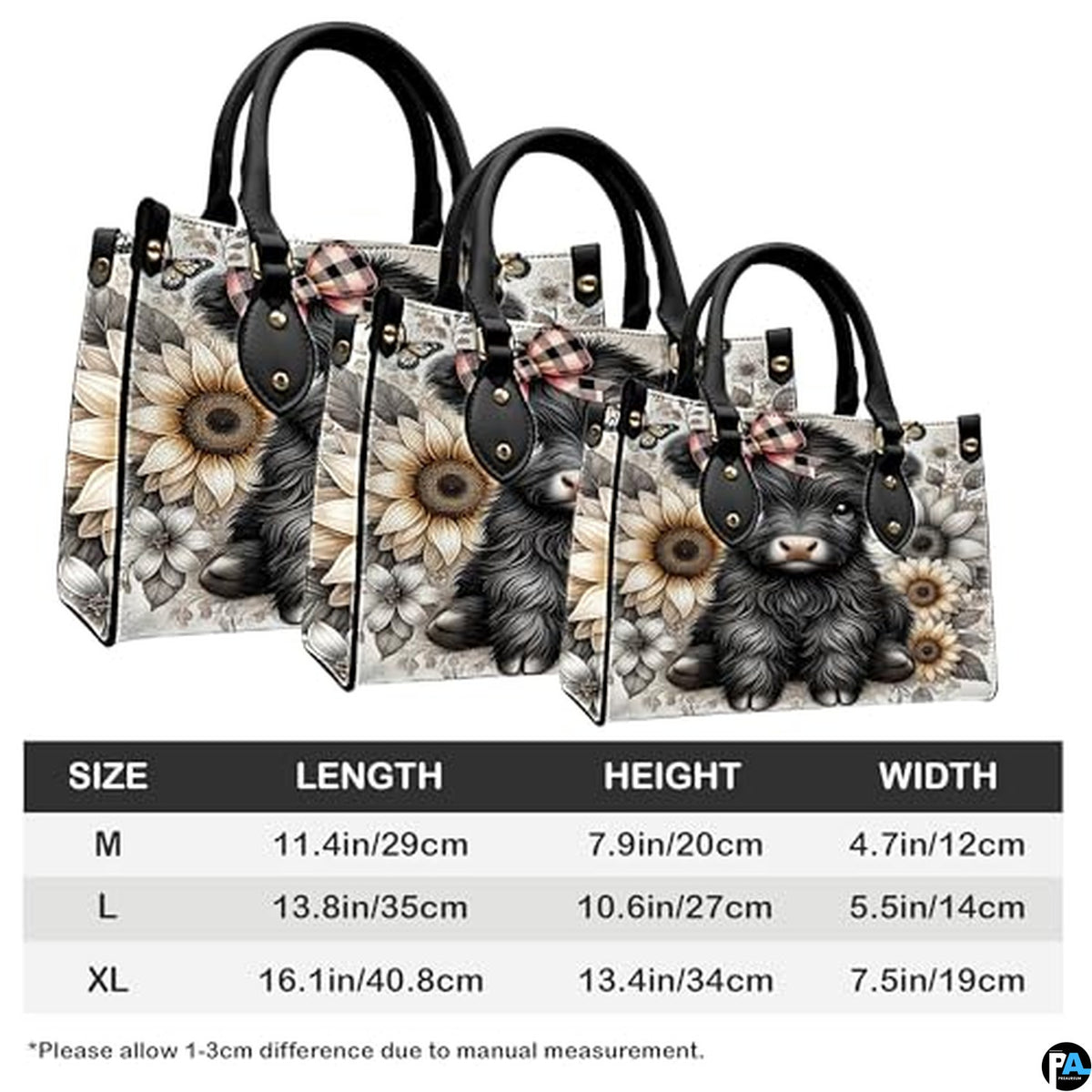 Highland Cow Leather Handbag Custom Cow Purse for Women Country Farm PU Leather Tote Gifts for Farmers Girls Mom Gift