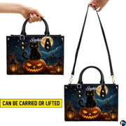 Black Cat Leather Bag – Vintage Cat Art Handbag, Stylish Animal-Themed Purse, Unique Gift for Cat Lovers