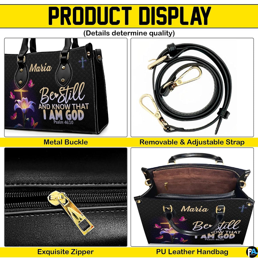 Four-panel product breakdown showing side angle, strap hardware, zipper pull, and interior compartment.
