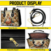 Top view of Renaissance Madonna handbag displaying top zipper opening and carry handles