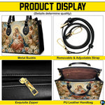 Top view of Renaissance Madonna handbag displaying top zipper opening and carry handles