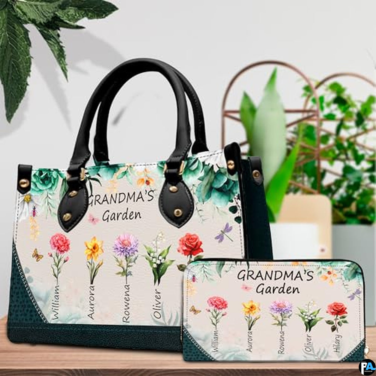 Mothers Day Gift Leather Bag- Personalized Grandmas Purse With Grandkids Names, Grandma Handbag Birthday Gifts For Mom Women