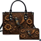Embossed Hummingbird Floral Handbag & Matching Wallet Set