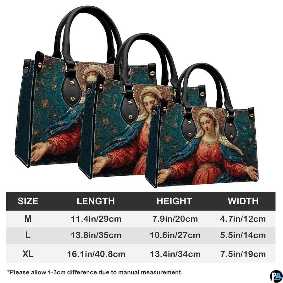 Product dimension and sizing guide diagram for the devotional handbag