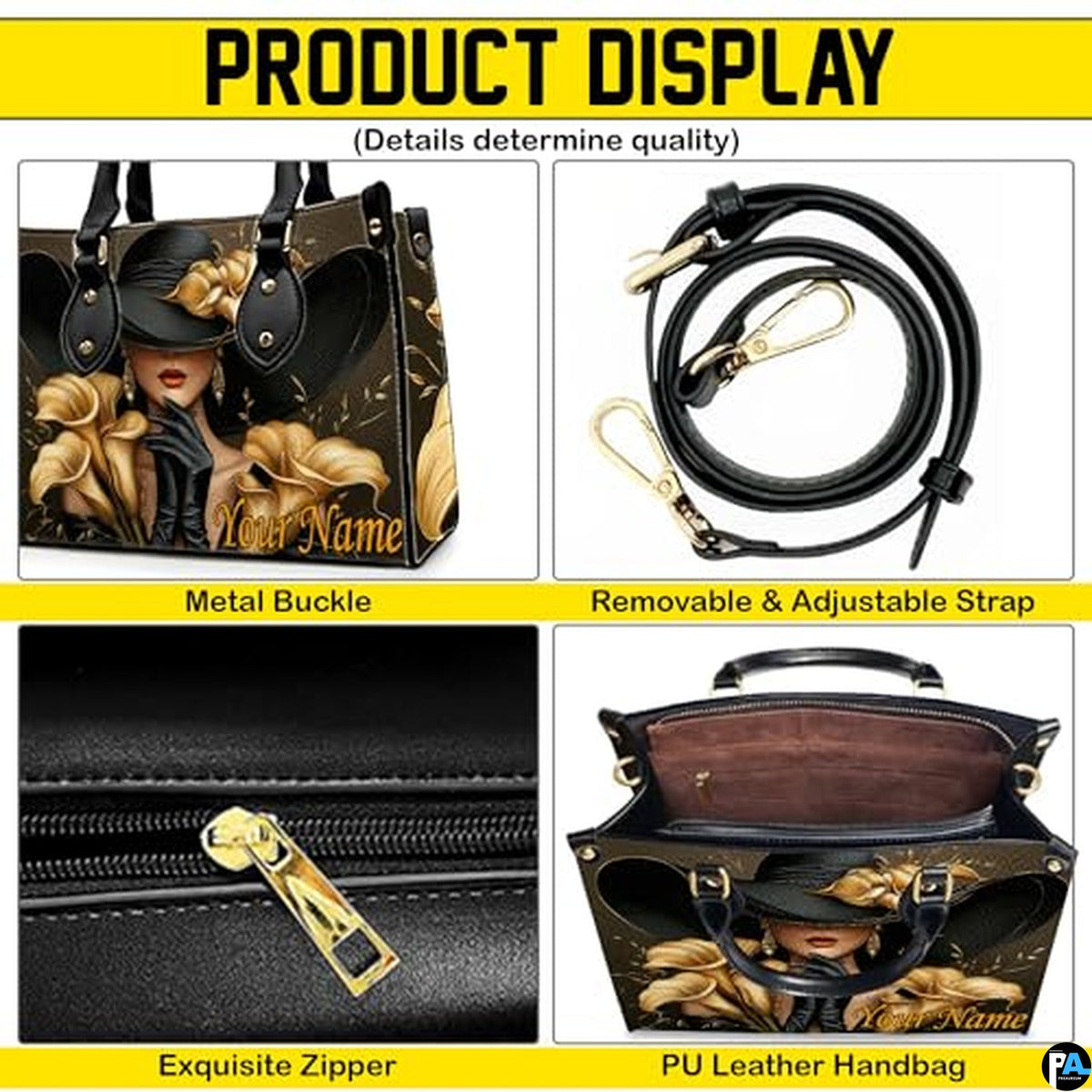 Personalized Black Women Leather Bag, Custom Name African Purses and Handbags Gifts for Mom Birthday Christmas Mothers Day