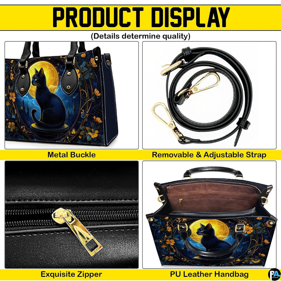 Four panel graphic showcasing component perspectives and visual elements of the feline artwork.