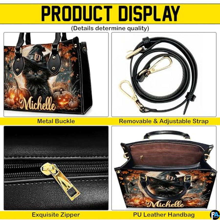 Personalized Halloween Leather Handbag – Custom Witch 3D Printing Effect Purses For Women – Spooky Gothic Shoulder Bag