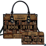 Vintage Library Bookshelf and Antique Literature Handbag and Wallet Set
