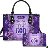 Christian Faith Psalm Purple Rose Butterfly Handbag and Wallet Set