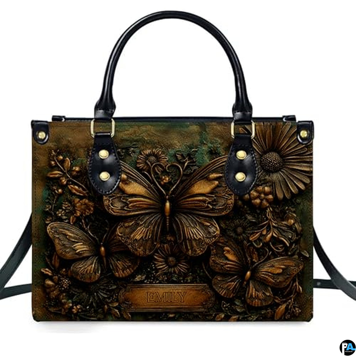 Personalized Animal Leather Handbag – Custom Name Flowers with 2D Print with 3D Effect – Gift for Gramma, Mom, Daughter