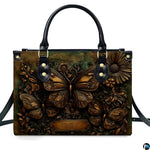 Personalized Animal Leather Handbag – Custom Name Flowers with 2D Print with 3D Effect – Gift for Gramma, Mom, Daughter