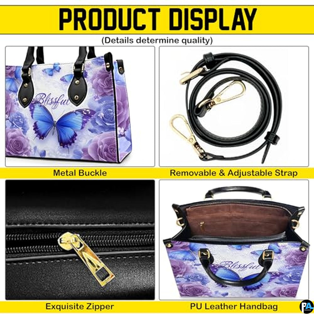 Personalized Butterfly Leather Handbag – Gothic Moon Bag with Adjustable Strap and Matching Witchcore Purse for Women