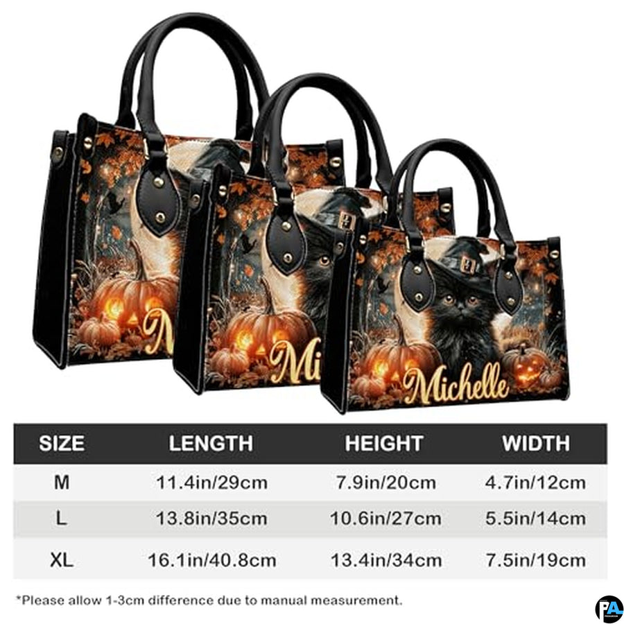 Personalized Halloween Leather Handbag – Custom Witch 3D Printing Effect Purses For Women – Spooky Gothic Shoulder Bag