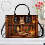Personalized Book Lover Leather Handbag for Women, 3D Bookstore Library Tote Bag, Literary Gift for Readers, Bookworms