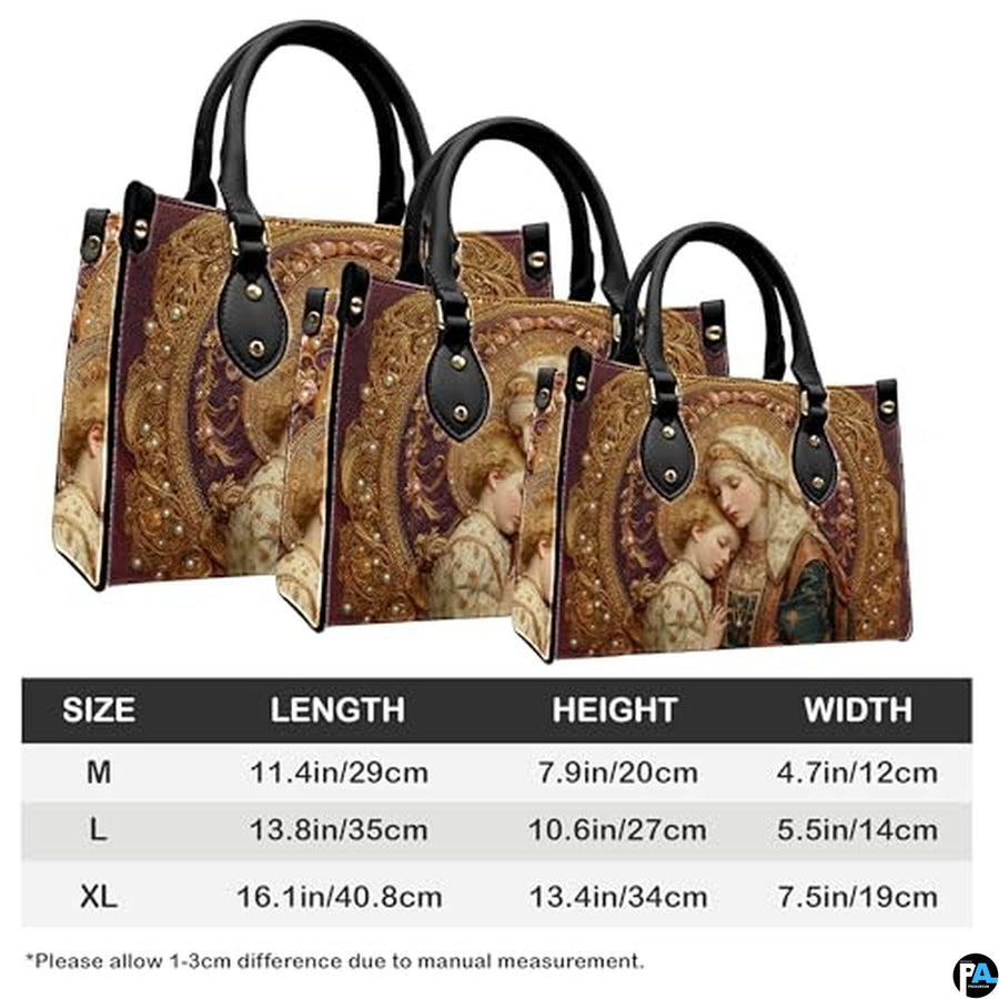 Custom Catholic Virgin Mary Leather Bag, Personalized Name Handbags and Purses for Christian Women Religious Bag Gifts