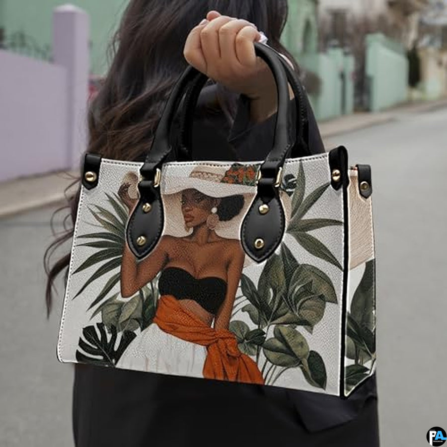 Personalized Black Women Leather Bag, Custom Name African Purses and Handbags Gifts for Mom Birthday Christmas Mothers Day