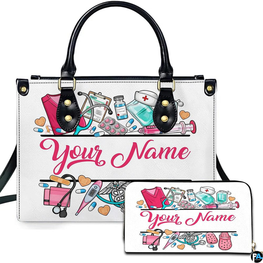 Personalized Nurse Leather Bag – Custom Medical Handbag & Purse Set with Name Gifts for Nursing Student Christmas Gift