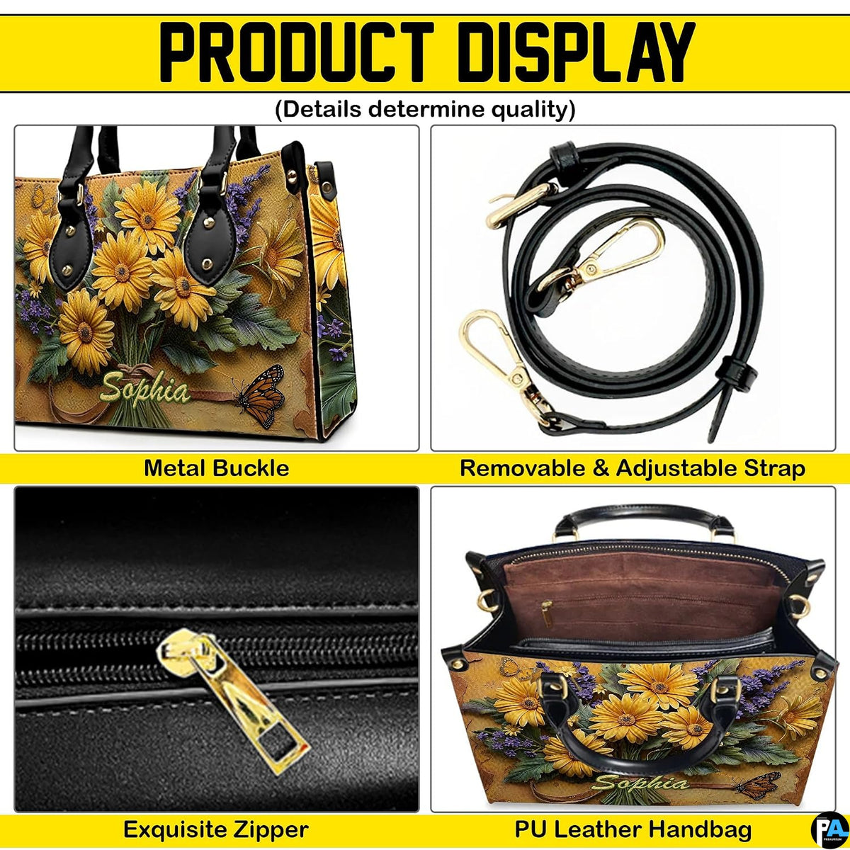 Interior view of open tote handbag showing spacious lining and compartments