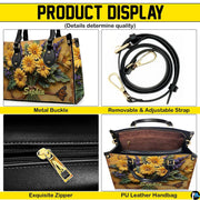 Interior view of open tote handbag showing spacious lining and compartments