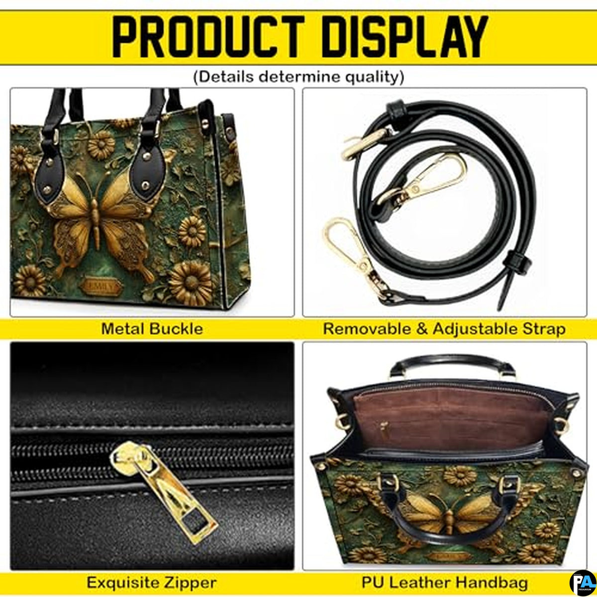 Personalized Butterfly Leather Handbag – Gothic Moon Bag with Adjustable Strap and Matching Witchcore Purse for Women