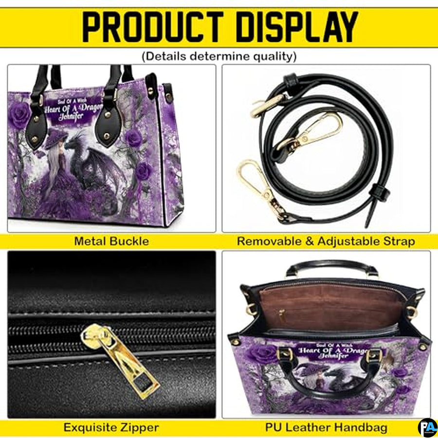 Personalized Purple Witch and Dragon Art Handbag
