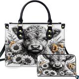 Baby Highland Cow Calf Sunflower Handbag and Wallet Set