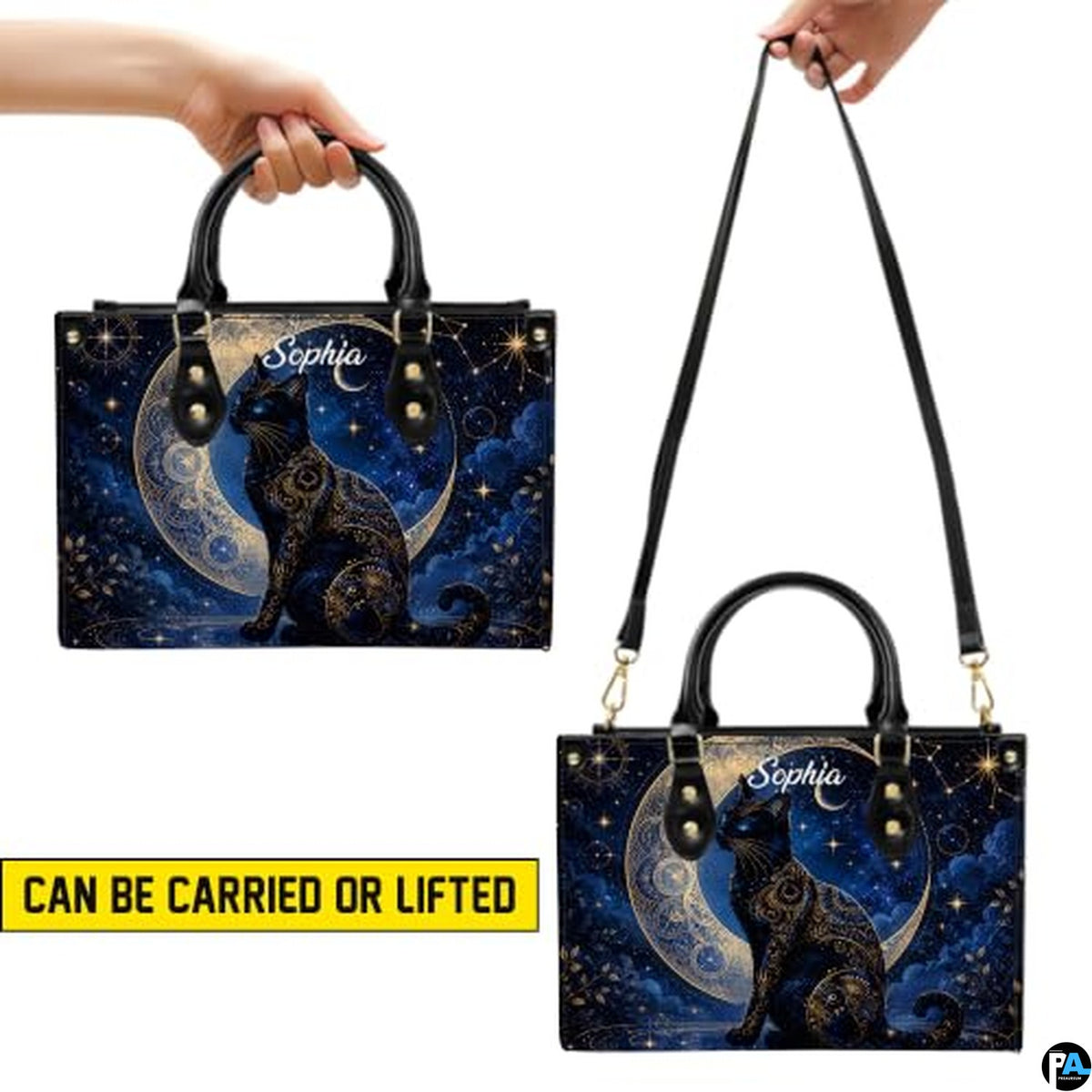 Black Cat Leather Bag – Vintage Cat Art Handbag, Stylish Animal-Themed Purse, Unique Gift for Cat Lovers