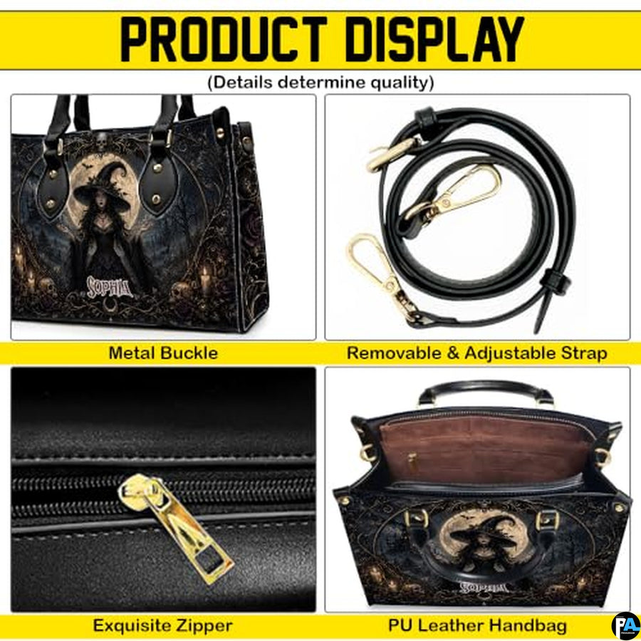 Personalized Witch Handbag with Purse, Custom Name Gothic Leather Bag Set for Women, Halloween Shoulder Bag, Witch Gift
