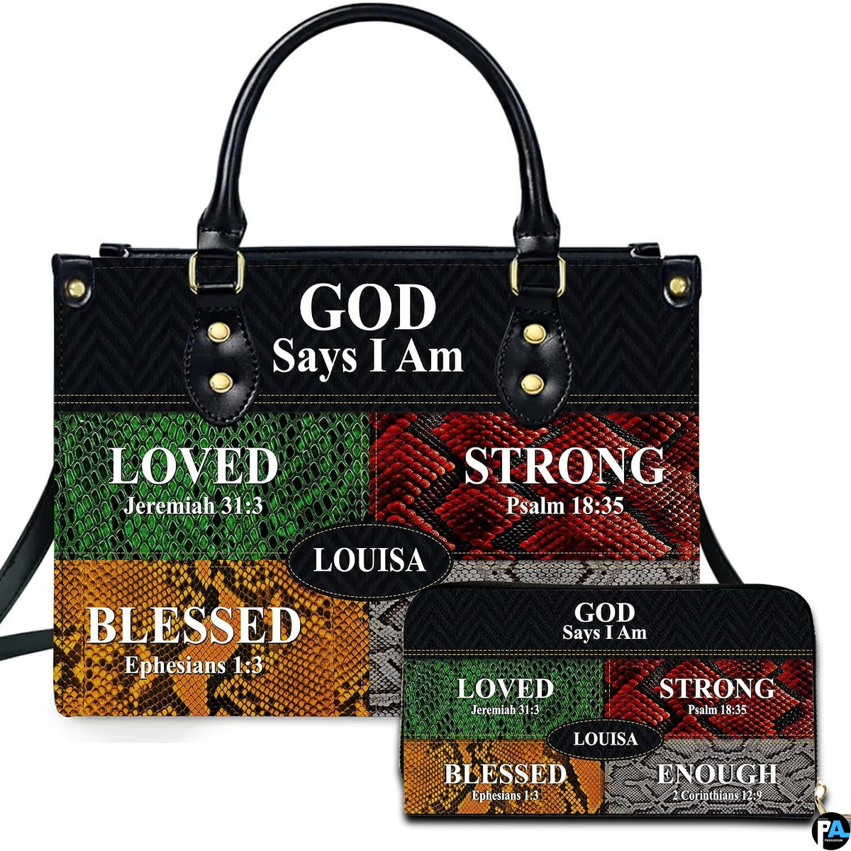 Personalized Religious Affirmations Snake Print Handbag
