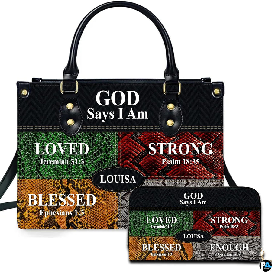 Personalized Religious Affirmations Snake Print Handbag