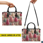 Demonstration graphic showcasing pastel holiday tree pattern across multiple perspectives