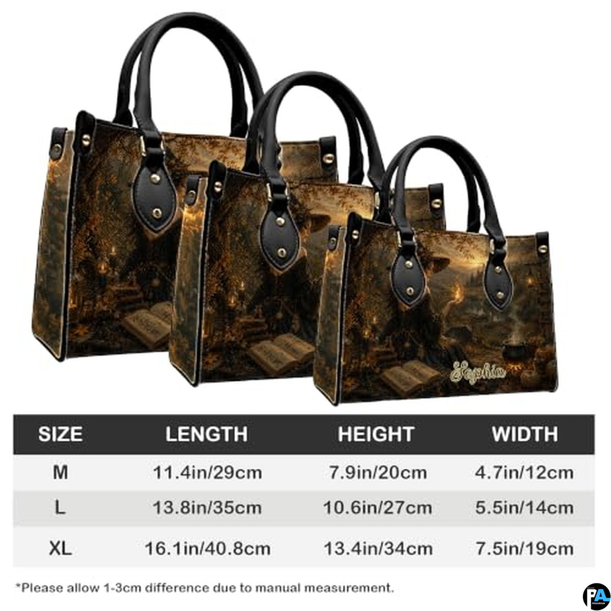 Personalized Witch Handbag with Purse, Custom Name Gothic Leather Bag Set for Women, Halloween Shoulder Bag, Witch Gift