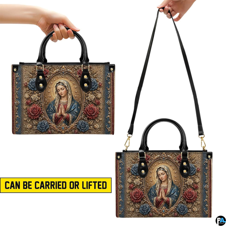 Demonstration of top handle carrying and crossbody shoulder strap methods