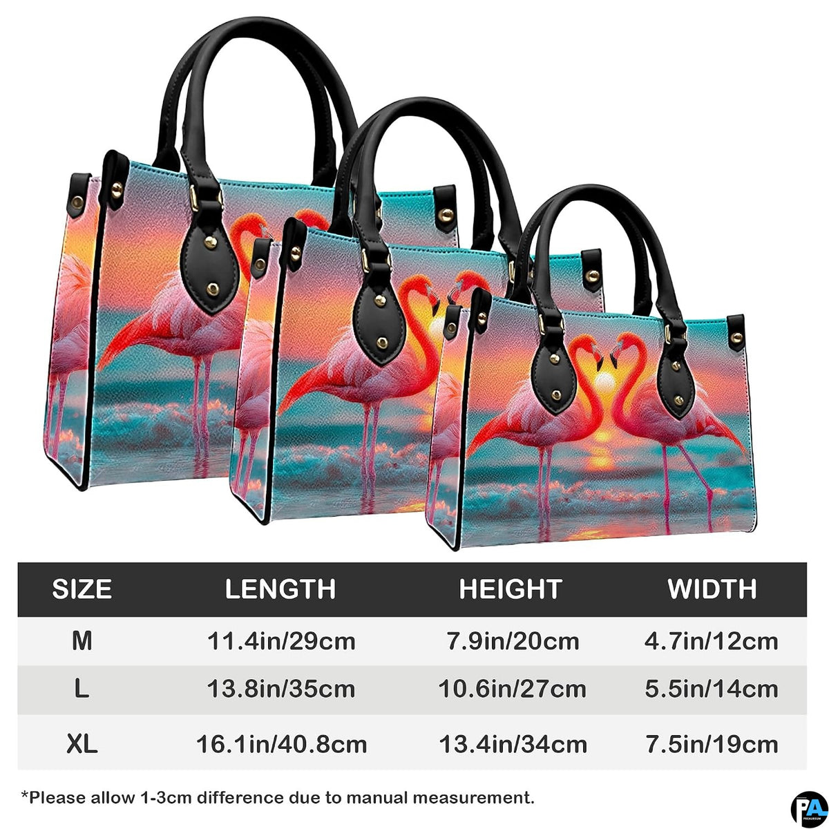 Matching zip wallet showing identical beach sunset flamingo heart artwork.