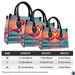 Matching zip wallet showing identical beach sunset flamingo heart artwork.