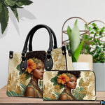 Coordinated indoor arrangement displaying tropical portrait artwork and companion accessory beside greenery.