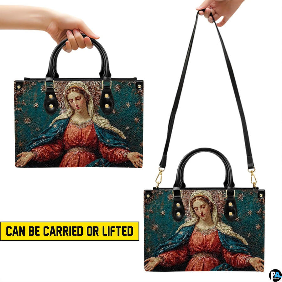 Handbag presented showing shoulder and top carry styling perspectives
