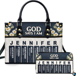 Front view of devotional accessory set showing denim daisy header and vertical scriptural promise banners