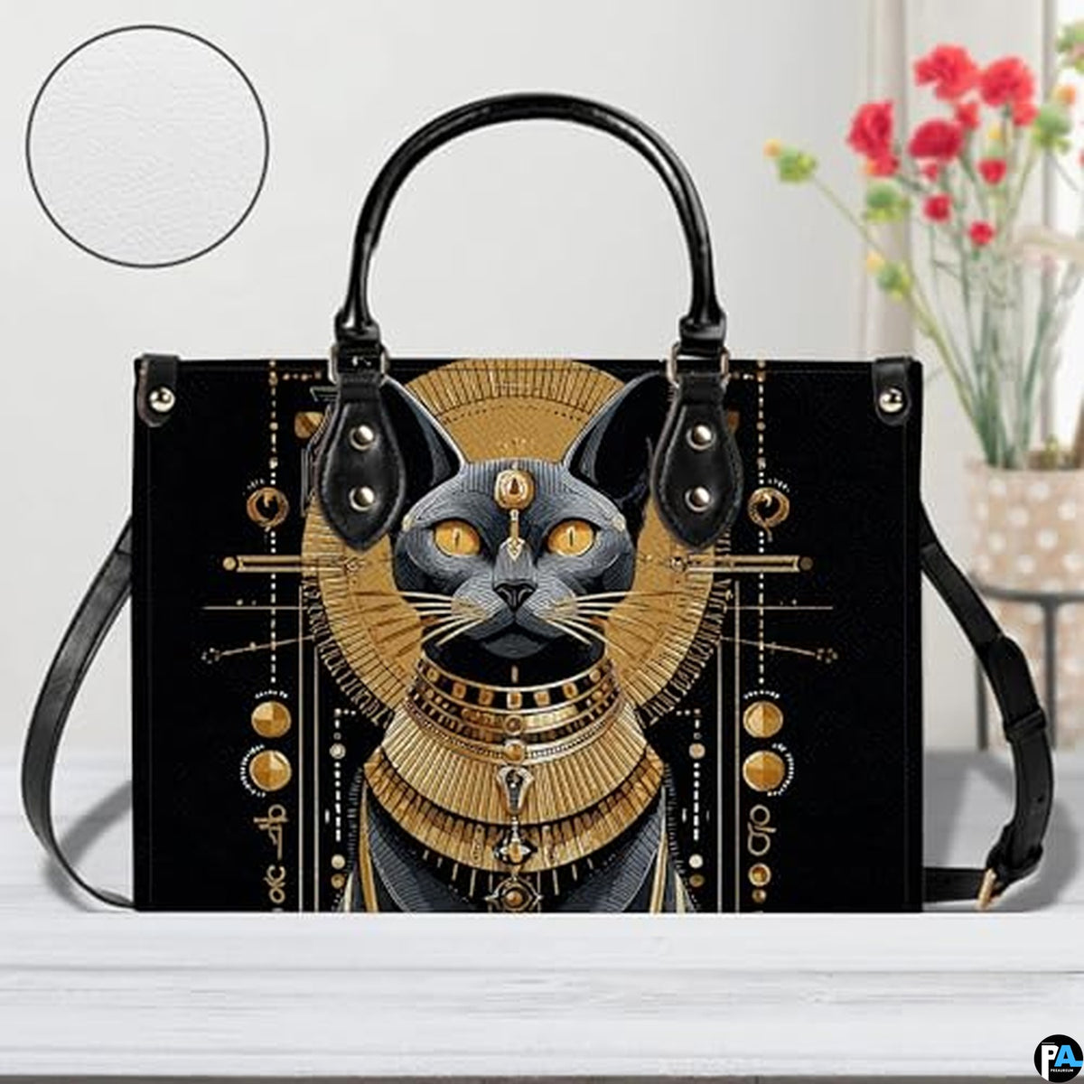 Black Cat Leather Bag – Vintage Cat Art Handbag, Stylish Animal-Themed Purse, Unique Gift for Cat Lovers