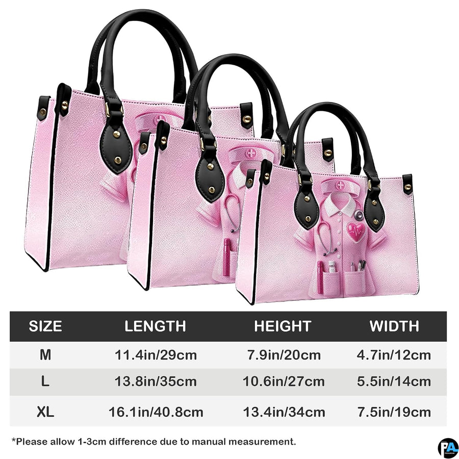 Bottom view of pink nurse handbag showing flat rectangular base