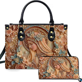Porcelain Relief Floral Virgin Mary Handbag and Wallet Set