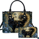 Floral Black Cat Handbag with Butterfly Art