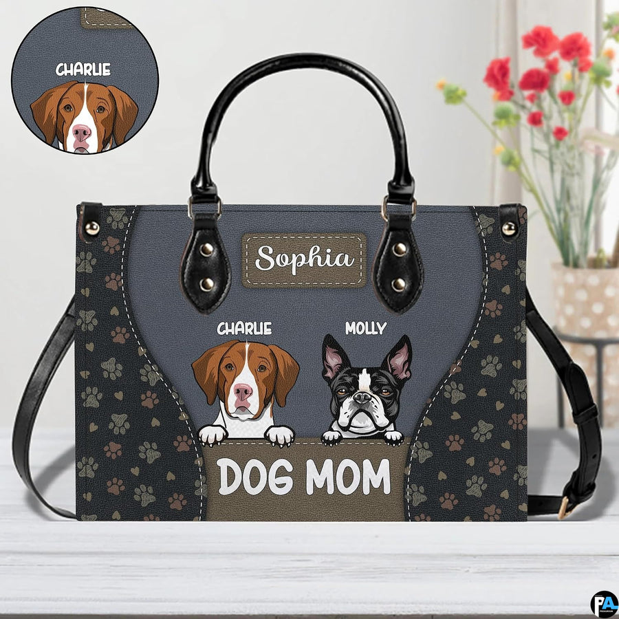 Detailed perspective of illustrated hound and bulldog characters on slate panel with paw graphics.