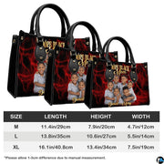 Coordinated arrangement of crimson handbag and wallet presenting the unified electric theme.