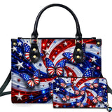 Patriotic Flag Butterfly Handbag and Matching Wallet Set