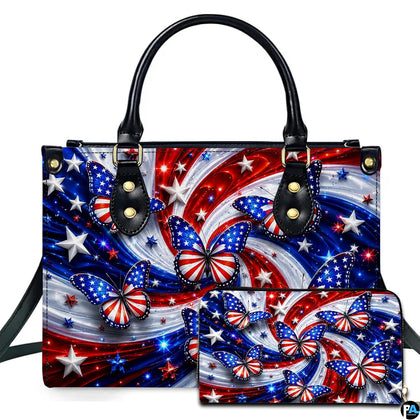 Patriotic flag butterfly handbag and matching wallet set