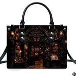 Lifestyle model perspective illustrating natural drape and proportion of the gothic bookseller accessory ensemble