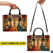 Front view of matching zip companion wallet featuring African harvest women and fruit basket artwork.