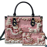 Pastel Pink Santa Sleigh Reindeer Handbag and Wallet Set